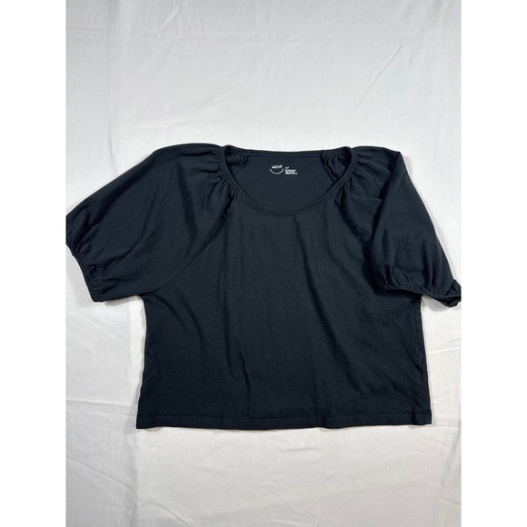 aerie Tops - Aerie Womens Small Black Puff Sleeve Scoop Neck Cropped T-Shirt RN54485